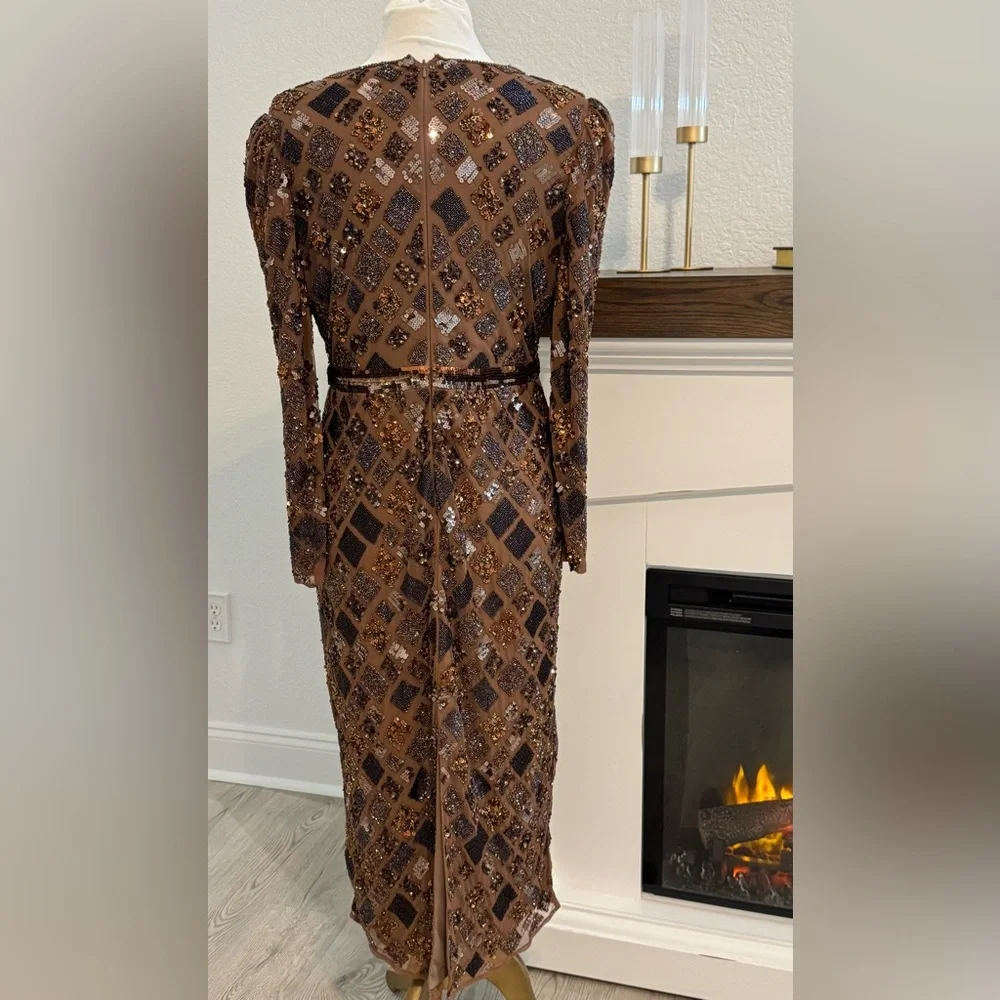 Mac Duggal Full Beaded Printed Back Slit Midi Dress - Size 10 $498 NEW WITH TAGS - Picture 12 of 16